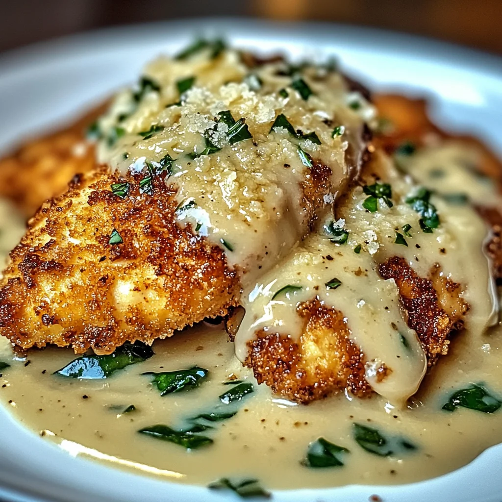 Crispy Parmesan Chicken with a Rich Garlic Sauce - Easy Dinner Idea