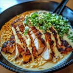 Fiery Chicken Ramen with Creamy Garlic Sauce