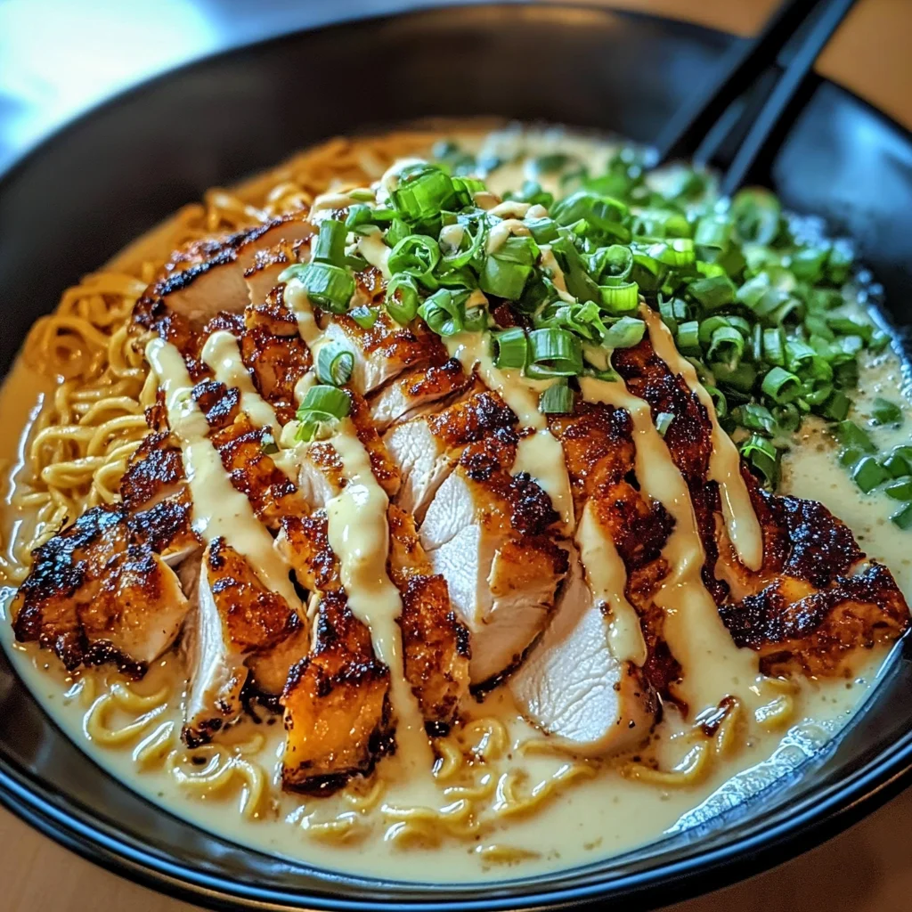 Fiery Chicken Ramen with Creamy Garlic Sauce