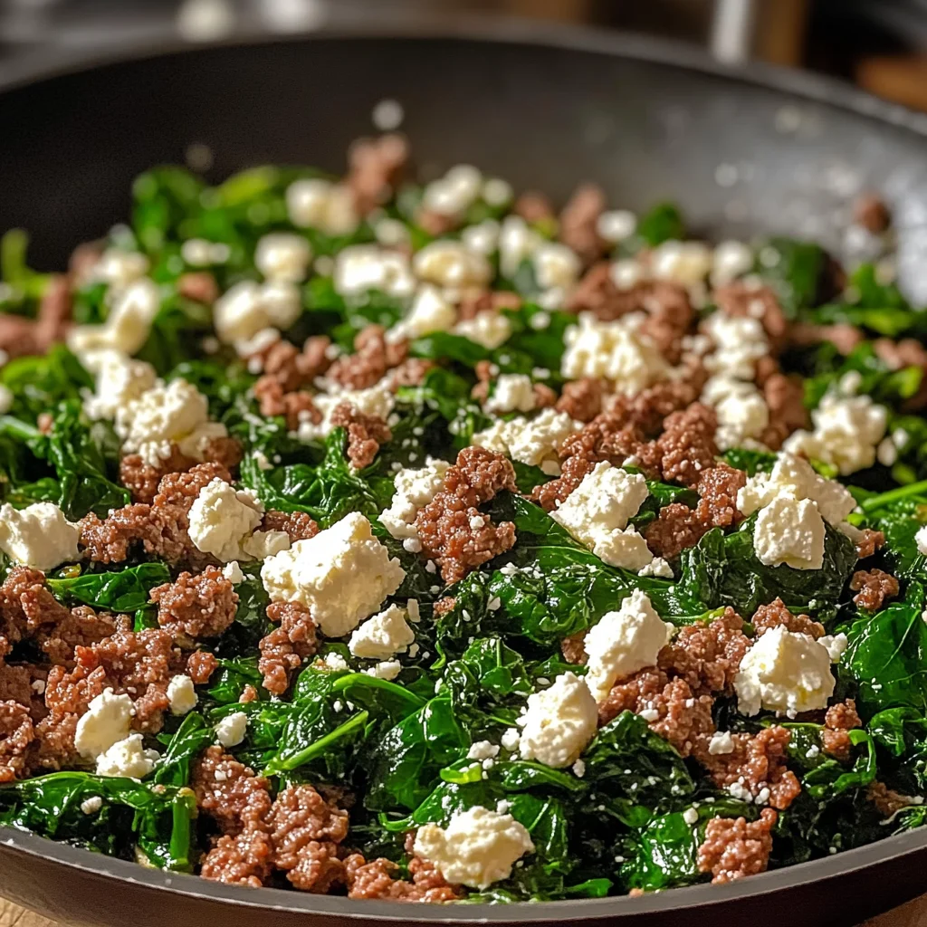 Ground Beef and Spinach Skillet with Feta