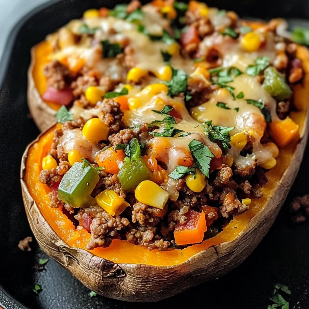 Ground Turkey Stuffed Sweet Potato