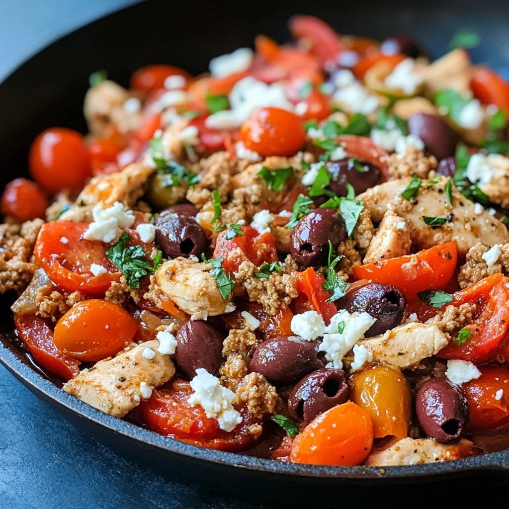 Mediterranean Keto Ground Chicken Skillet with Olives and Feta