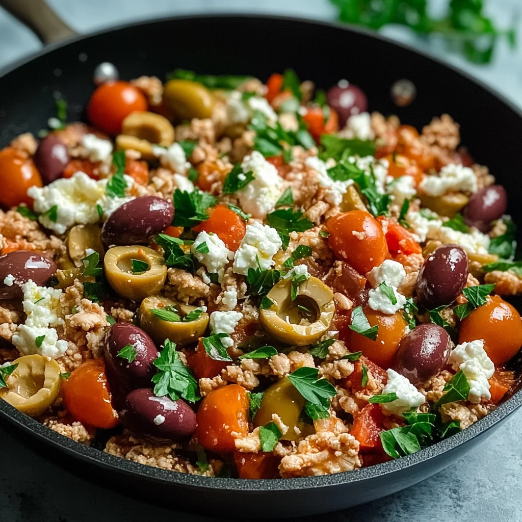 Mediterranean Keto Ground Chicken Skillet with Olives and Feta