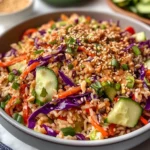Quick Crispy Rice Salad with Peanut Sesame Dressing - Alrightwithme