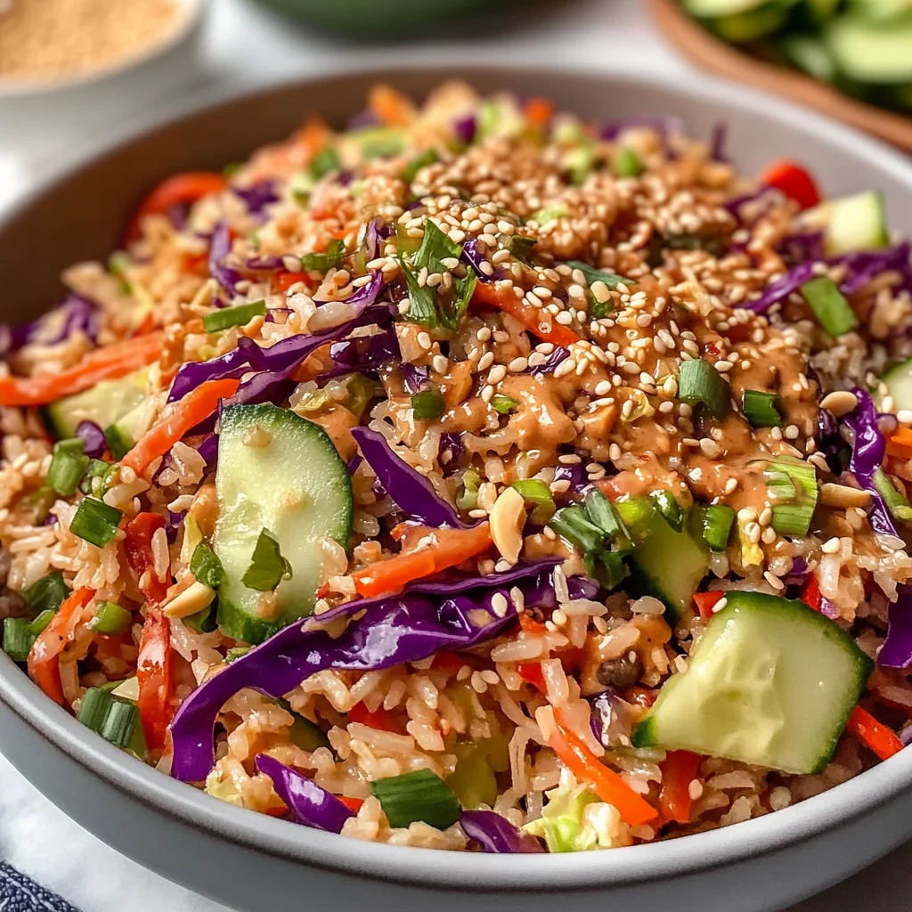 Quick Crispy Rice Salad with Peanut Sesame Dressing - Alrightwithme