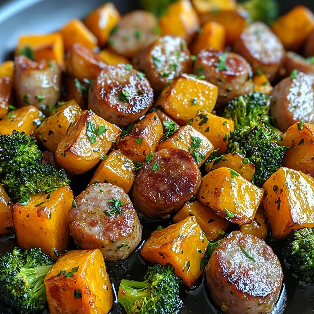 Sheet Pan Sausage and Sweet Potatoes with Honey Garlic Sauce