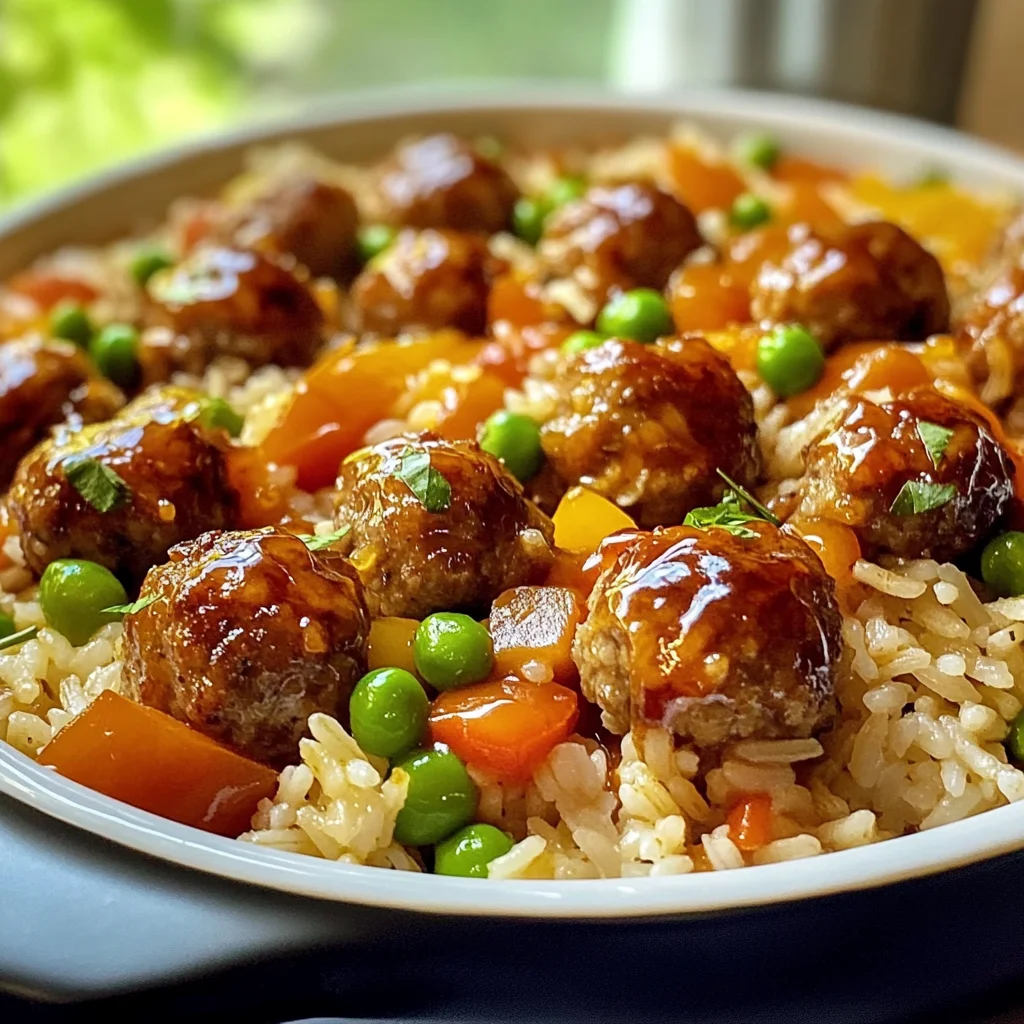 Honey Garlic Meatball Rice Bake
